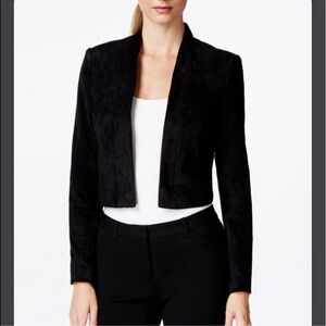 Calvin Klein Faux Black Suede Cropped Open Jacket Blazer